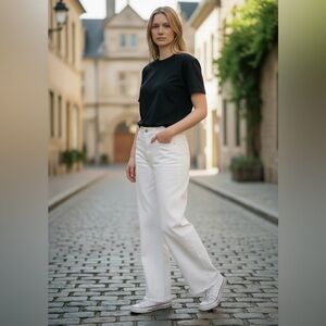 NEW LOFT  High Rise Wide Leg Ankle Jeans White Petite 31/12P NWT
